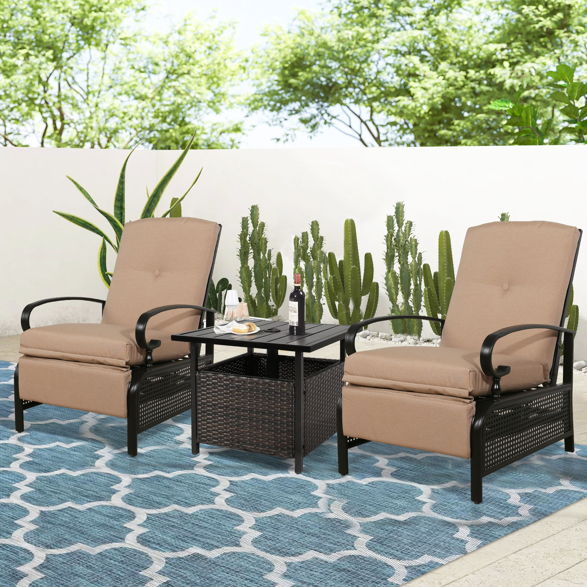 Eita Recliner Patio Chair with Cushions Lark Manor Cushion Color: Sailcloth Beige