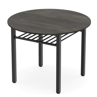 Dining Table for 2-4 People,40” Round Kitchen Table with Storage Shelf&Metal Frame Gray + Black
