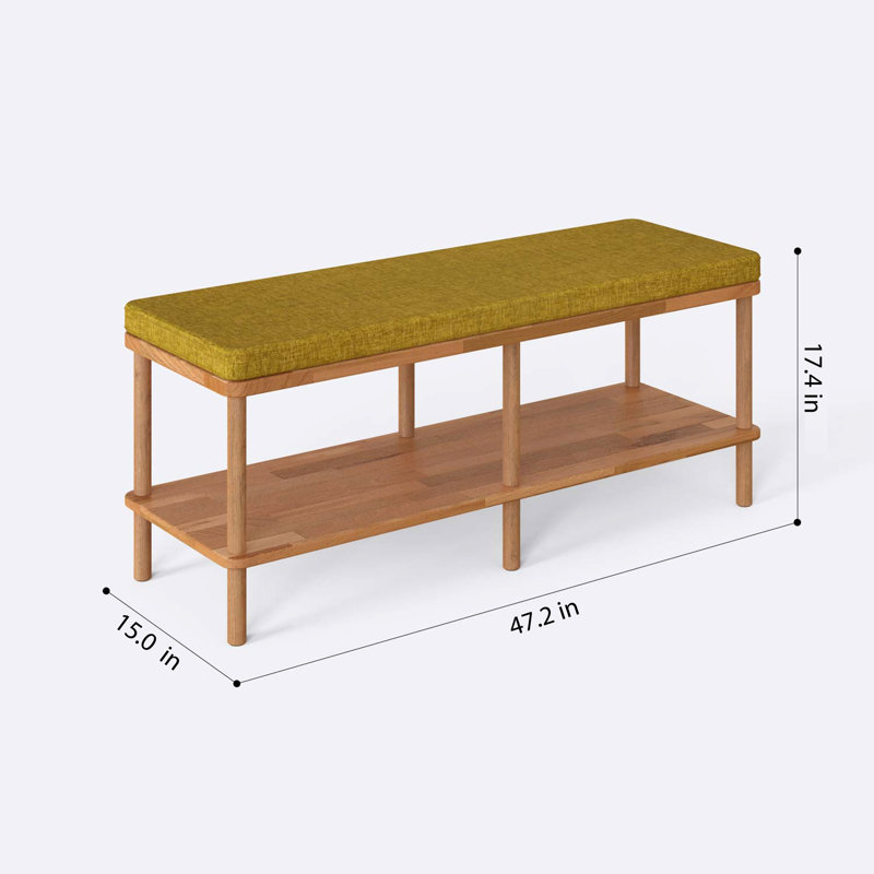 Queens Dining Bench, Solid Beech Wood Linen Bench for Kitchen and Entryway, 17.4'' H x 47.2'' W x 15'' D