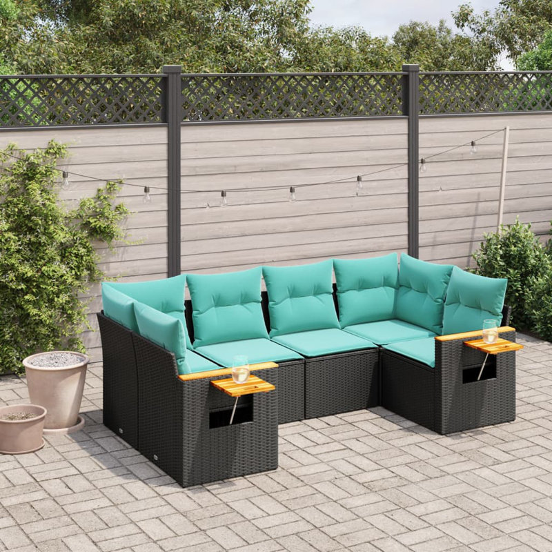  Ensemble de canapé de patio 6 pièces avec coussins en rotin de polyester noir