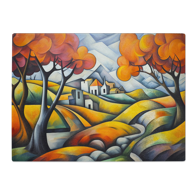 Landscape Cubism No.3  Glass Chopping Board