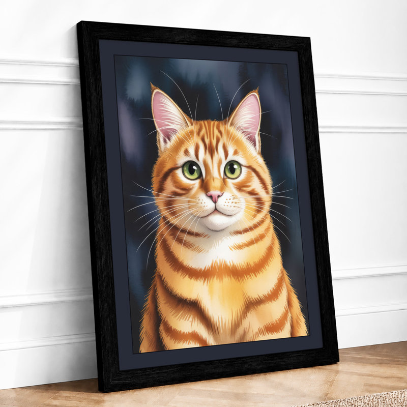 Alert Tabby Modern - Framed Print, Black, A3 - 42.0 x 29.7 cm