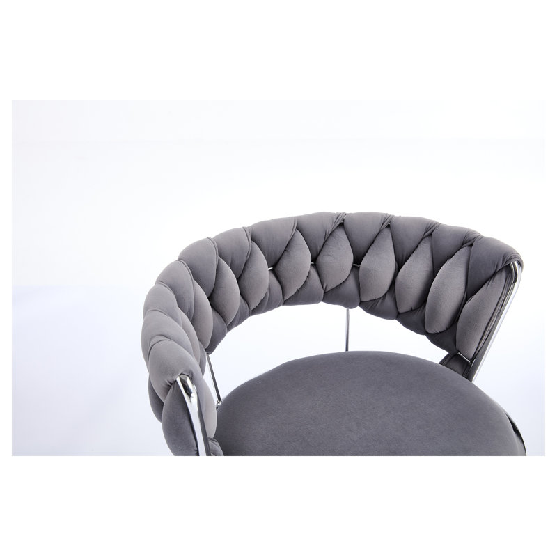Ensemble de 2 tabourets de bar, avec repose-pieds chromé et base pivotante en velours à levage mécanique réglable + tabouret de bar simple à pieds chromés - Gris