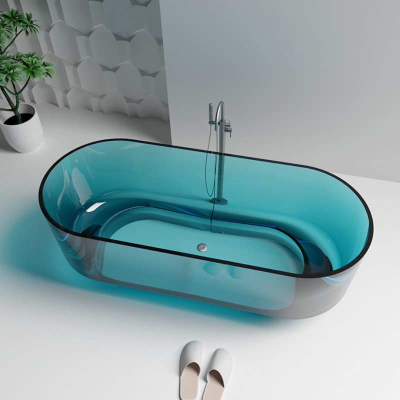 Ensemble de douche et baignoire courbée décalée sans cadre l 67 po H 22 po, Bleu