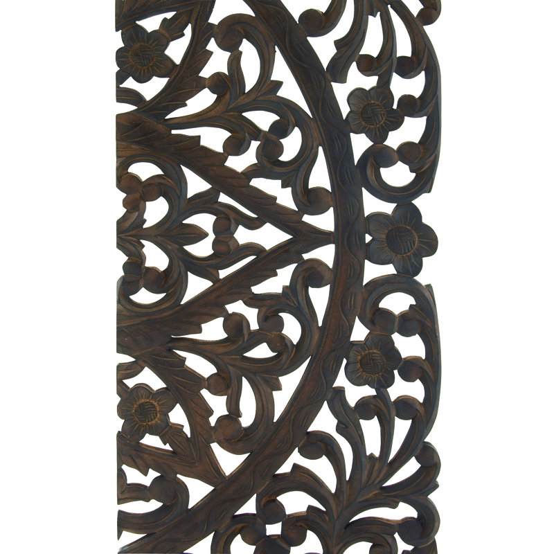 Ensemble de décoration murale en bois sculpté à la main à motif floral en bois brun avec mandala