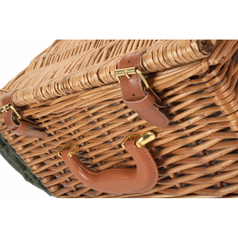 Deluxe 2 Person Wicker Fitted Picnic Hamper with Tweed Effect Lining