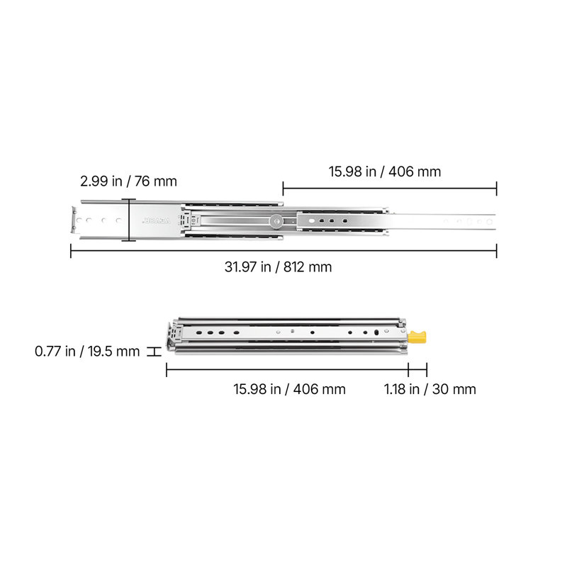 Glissières de tiroir robustes, 16 pouces, 500 lb, avec rails de fixation latéraux verrouillables, rails à billes à extension complète en 3 parties, 1 paire, pour cuisine, établi, VR, en acier au carbone, avec vis et écrous