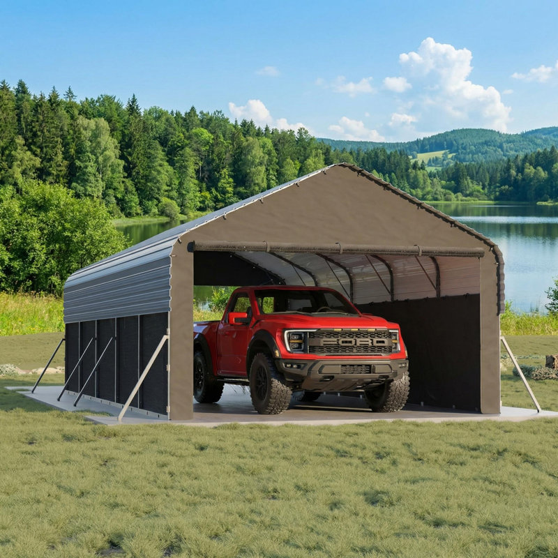Abri de voiture en métal 12 pi x 24 pi x 9 pi, avec bâche de 220 g