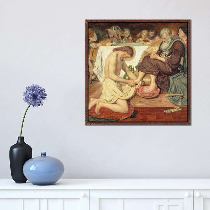 Jesus Washing Peter's Feet, 1876 by Ford Madox Brown - Painting on Canvas, Classic Brown Wood Framed