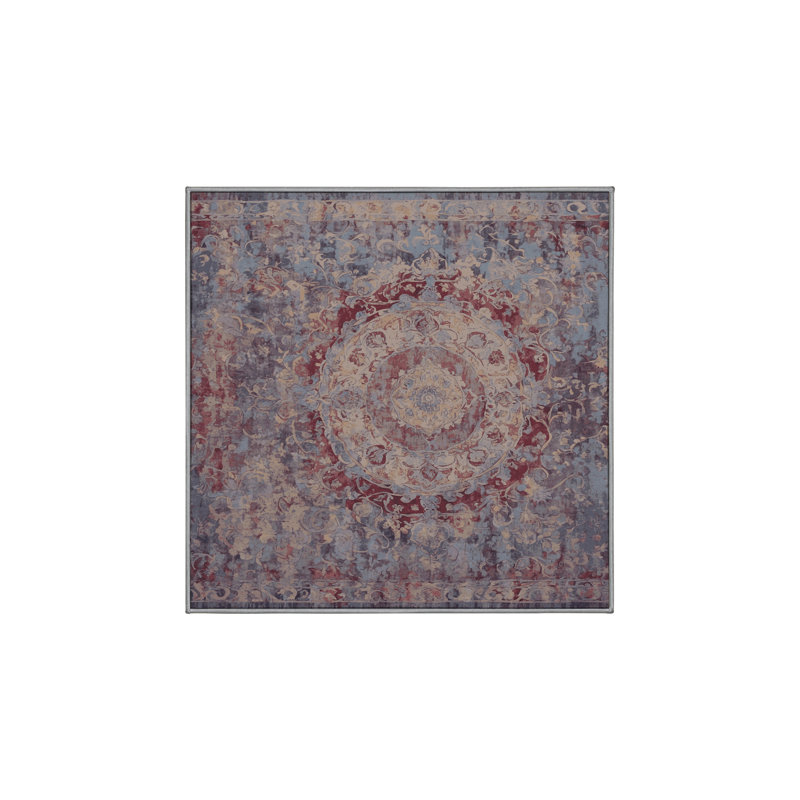 Machine Washable Grey Area Rug, Square 3'