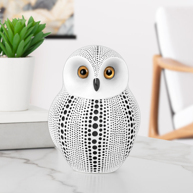  Helmville Dotted White Owl Sculpture For Home Decor, White