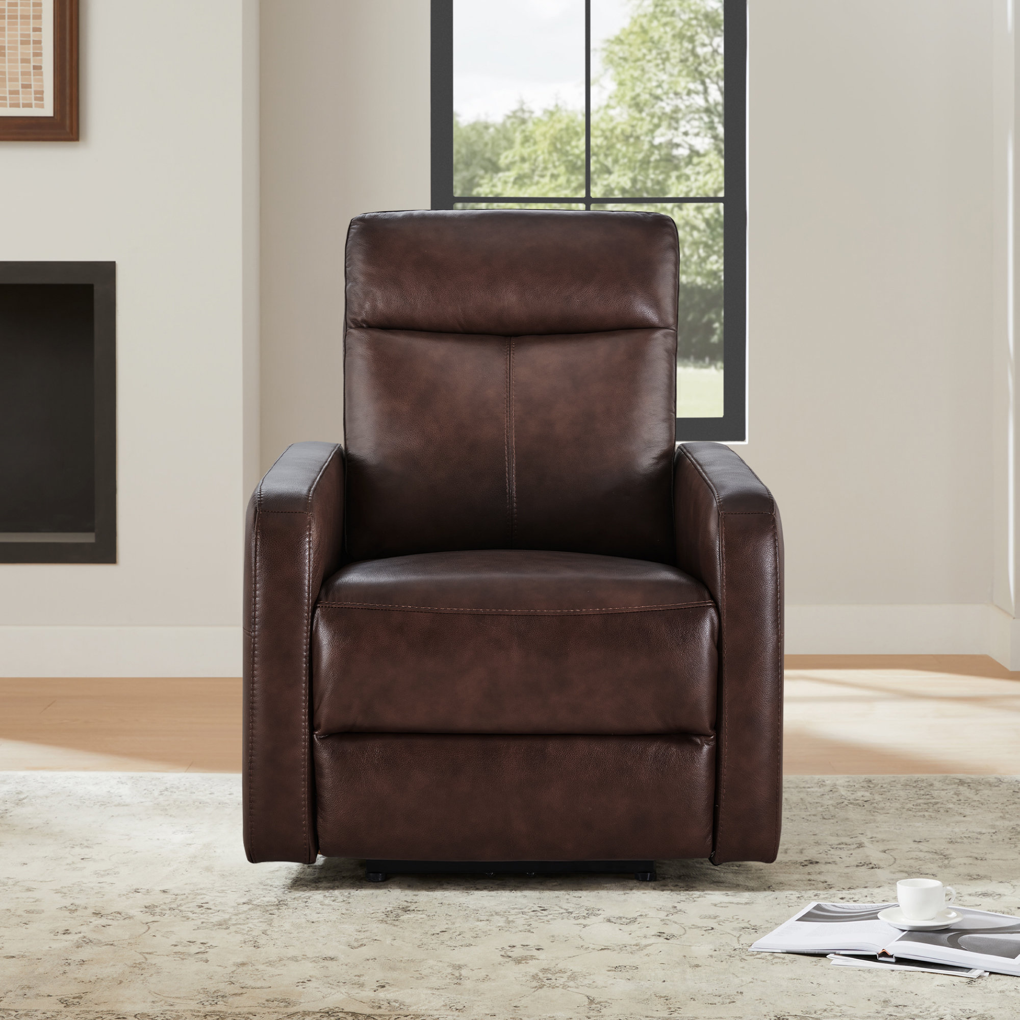 Leena Genuine Leather Power Recliner, Impression Cognac Top Grain Leather
