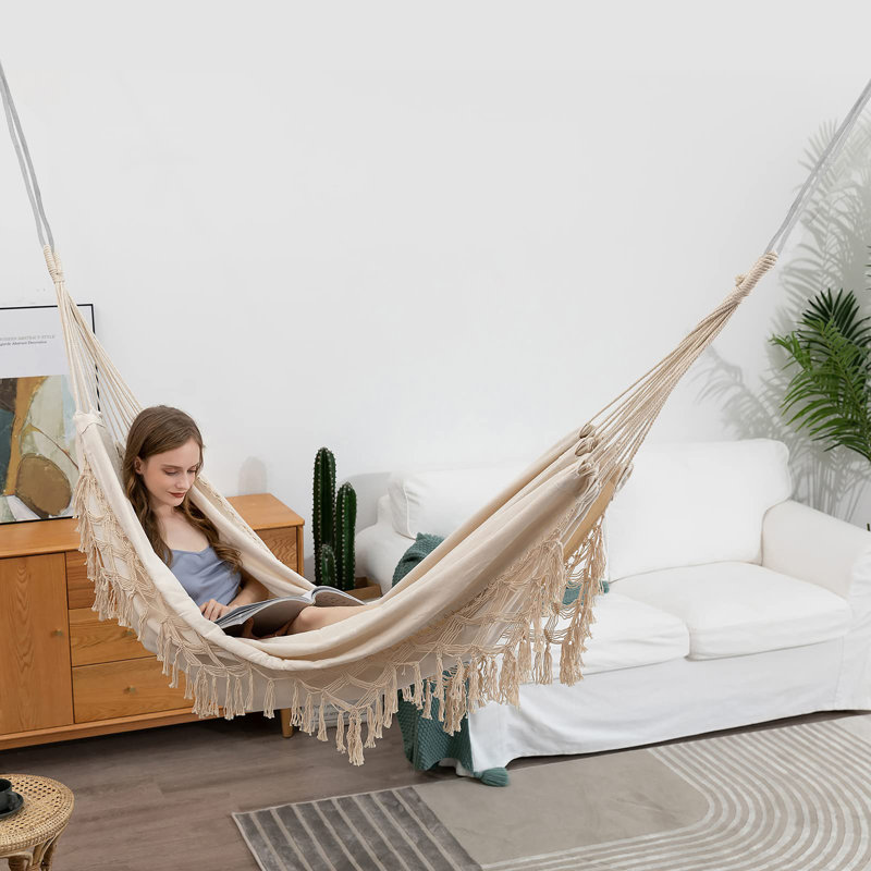 Macrame Hammock With Elegant Tassels, Beige