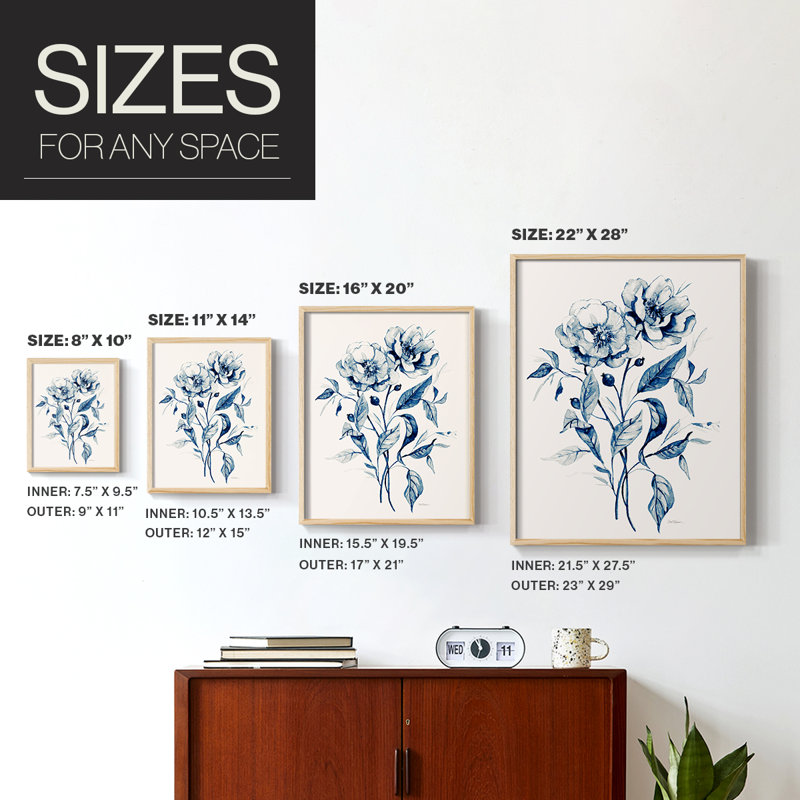 Indigo Wild Roses I, reproduction encadrée - bois massif, Naturel, H 11 po x l 9 po