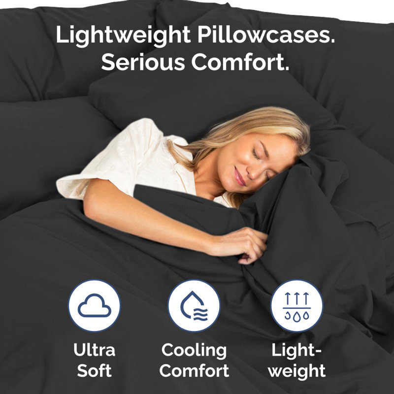 Microfiber Pillowcase Set of 2, Soft Double Brushed Pillow Covers, Breathable & Easy Care, King, Black