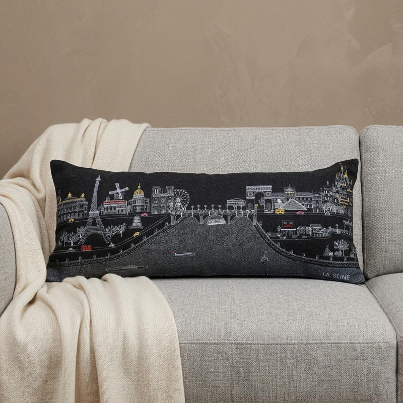 Coussin lombaire 14 "x 35" Paris, H 14 po x l 35 po, Noir