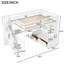Lit mezzanine blanc avec bureau, tablettes, deux tiroirs et escalier de rangement polyvalent pleine grandeur