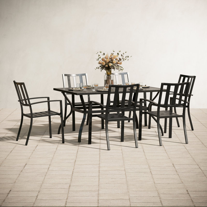 Alyah Rectangular 7 - Piece 6 - Person 152 cm L Rectangular Outdoor Dining Table Set