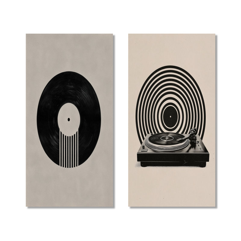 Vinyle noir et gris rétro - ensemble de 2 disques vinyles pour salon, H 32 po x l 32 po, Toile tendue