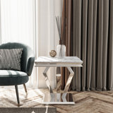 Black And Gold End Side Table With Polished Geometric Base