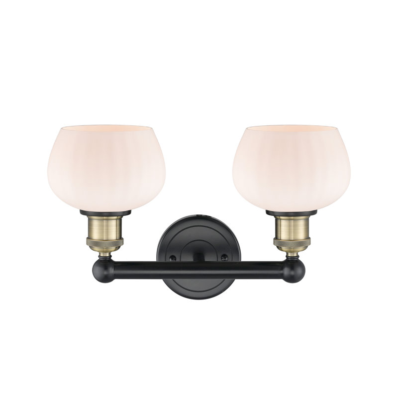 Éclairage pour meuble-lavabo à 2 lumières, Blanc mat, Laiton antique noir