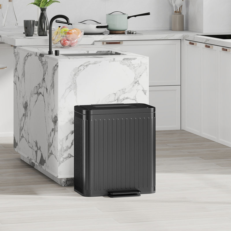 HOMCOM Dual Kitchen Bin 2 x 20L Fingerprint-Proof Bin Soft-Close Lid Black