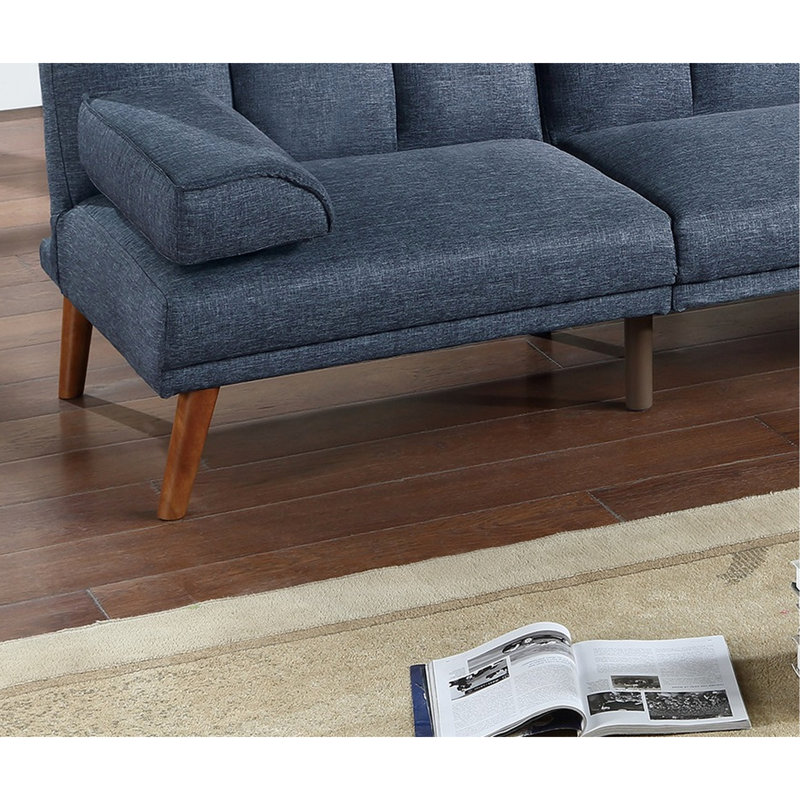 Lit ajustable du salon: polyfibre bleu marine, pieds en bois massif, canapé convertible en mousse de polyfibre: mousse, coussin