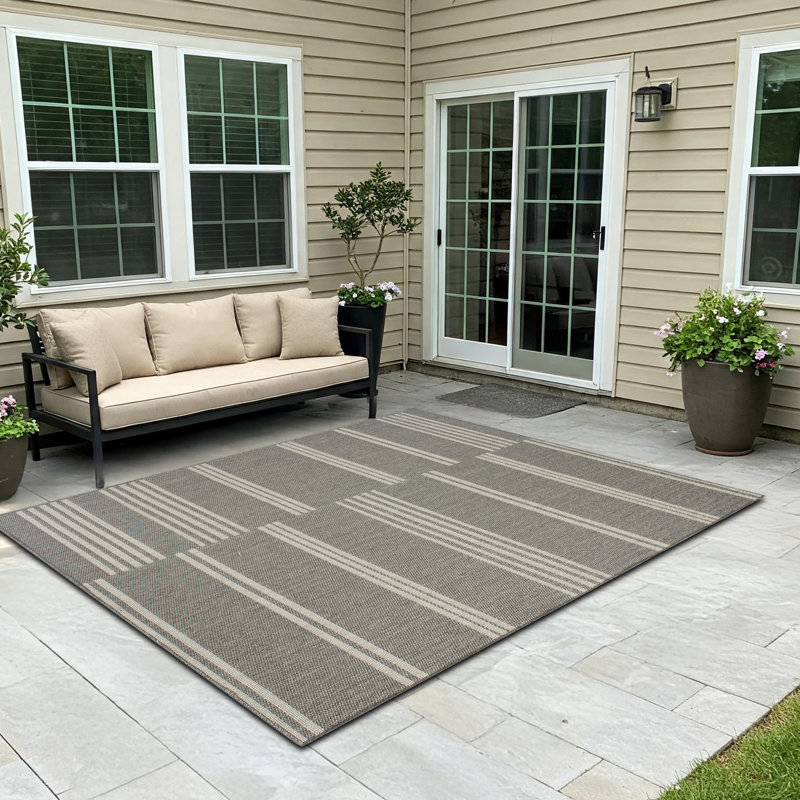 Linear Stripes Weave Indoor Outdoor Rug, Lightweight & Portable 5x7 ft Patio Area Rug