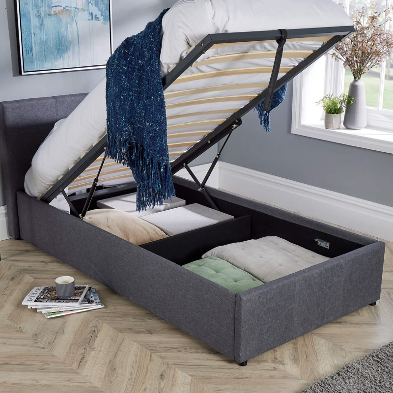 Ottone Grey Upholstered End-Lift Ottoman Storage Bed, 90 x 190 cm