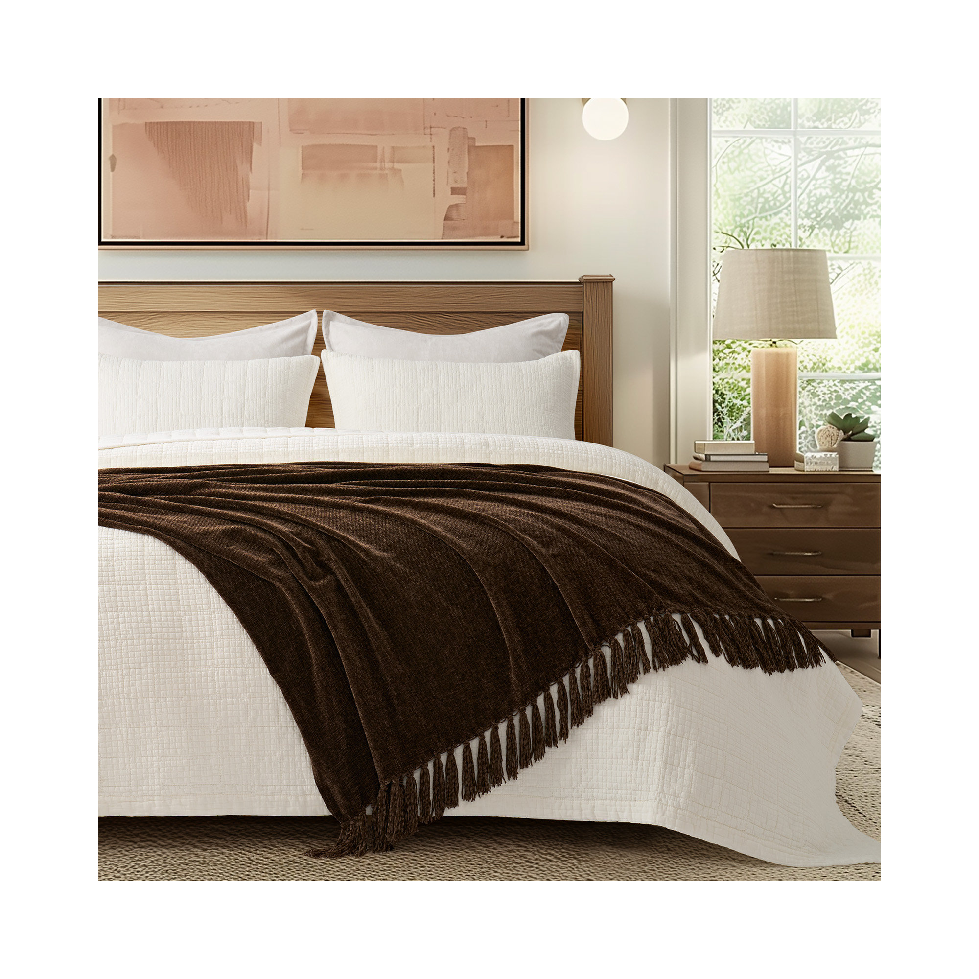 Soft Chenille Throw Blanket, 80" L x 60" W, Dark Brown