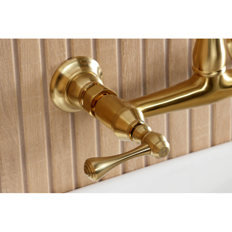 Kingston Brass English Country Two-Handle 2-Hole Wall Mount Bathroom Faucet, Brushed Brass