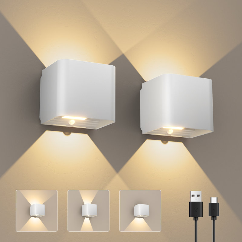 Rechargeable Wall Light Indoor/outdoor With Motion Sensor, Wall Lamp Up And Down Adjustable Light Beam 3000k Warm White Outdoor Wall Light Ipx4 Waterproof Living Room Garden
