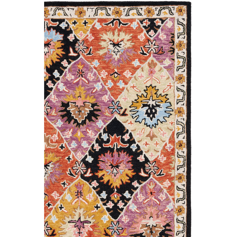 Fredick Tufted Wool/Cotton Southwestern Rug in Yellow/Black/Pink, Rectangle 8' x 10'