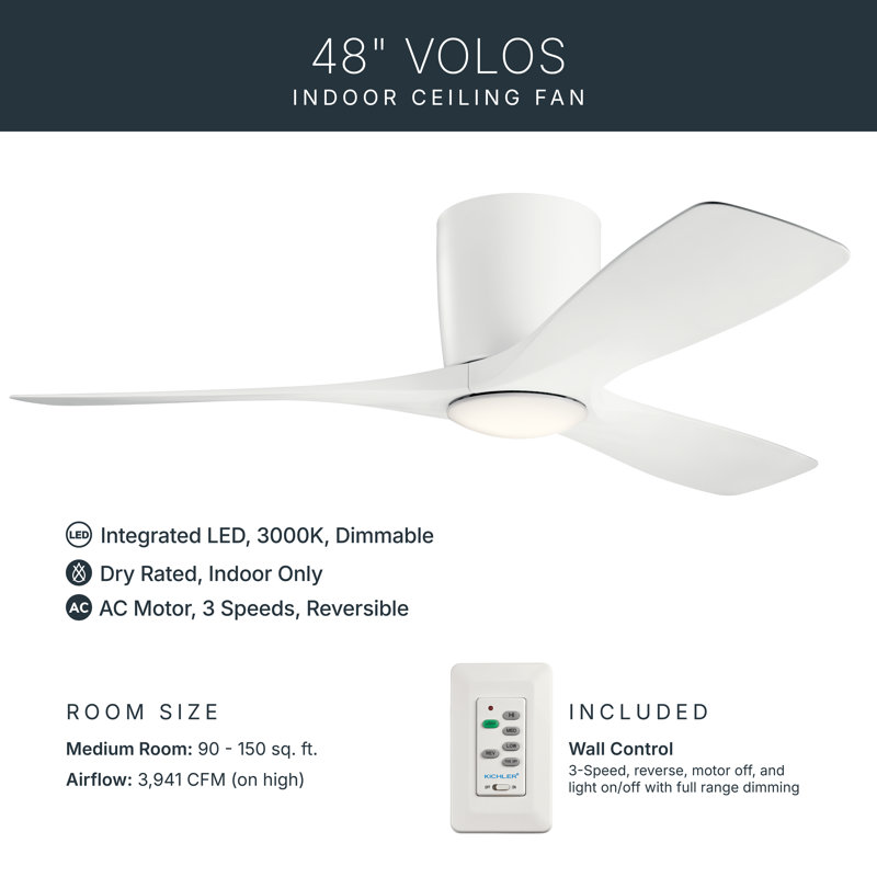 Volos 48'' Ceiling Fan with LED Lights, Matte White