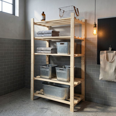 5-Shelf Heavy Duty Slatted Free-Standing Storage Unit, Pre-Sanded Pine