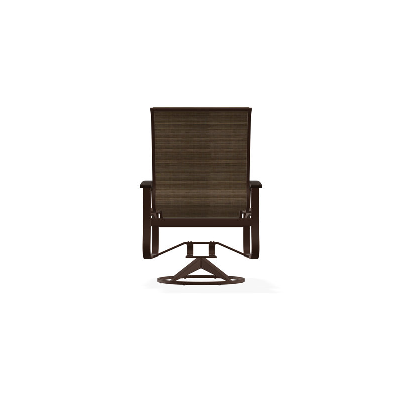 Belle Isle Sling Aluminum Frame Dining Height Swivel Rocker with Marine Grade Polymer Arm Accent, Kona, Bark