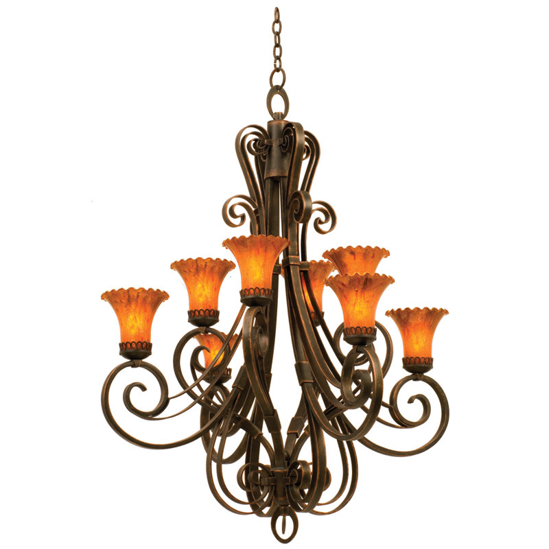 Lustre gris classique/traditionnel 8 lumières Mirabelle, Cuivre antique, Travertin