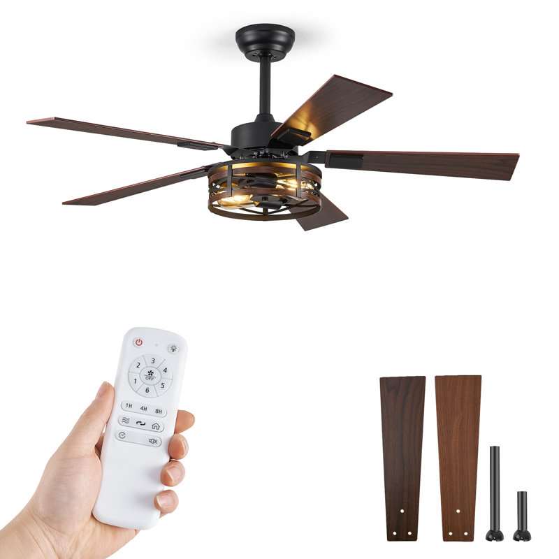 Cissline 48" 5-blade Farmhouse Ceiling Fan With Light And Remote Control For Medium Room