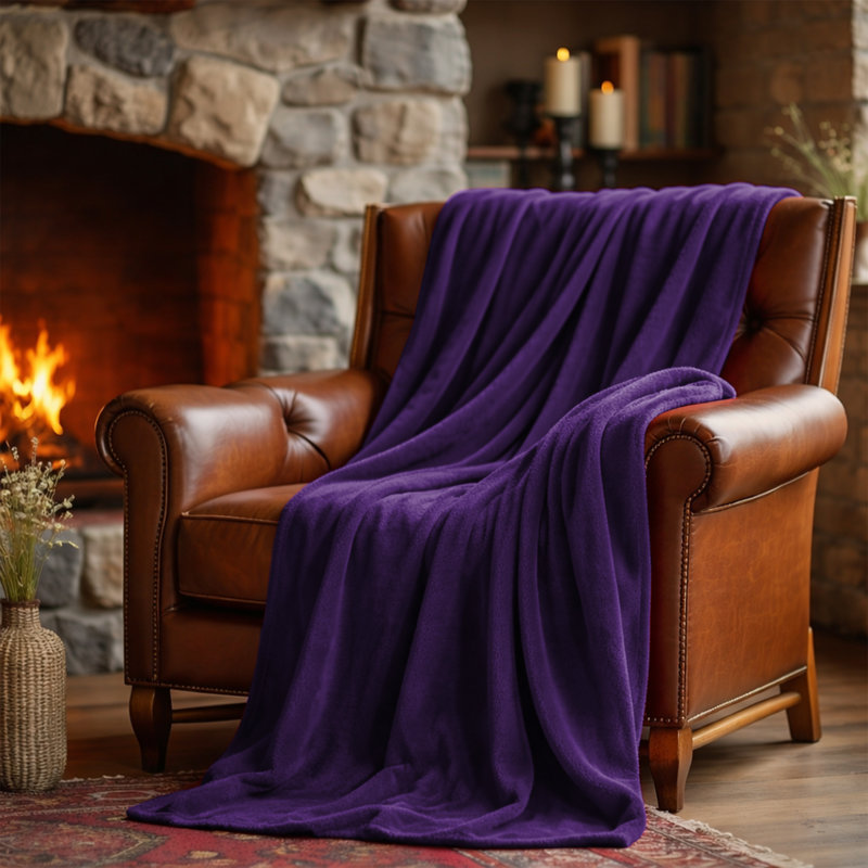 Couverture en peluche réversible en fausse fourrure de vison ultra douce, Lit simple, Violet