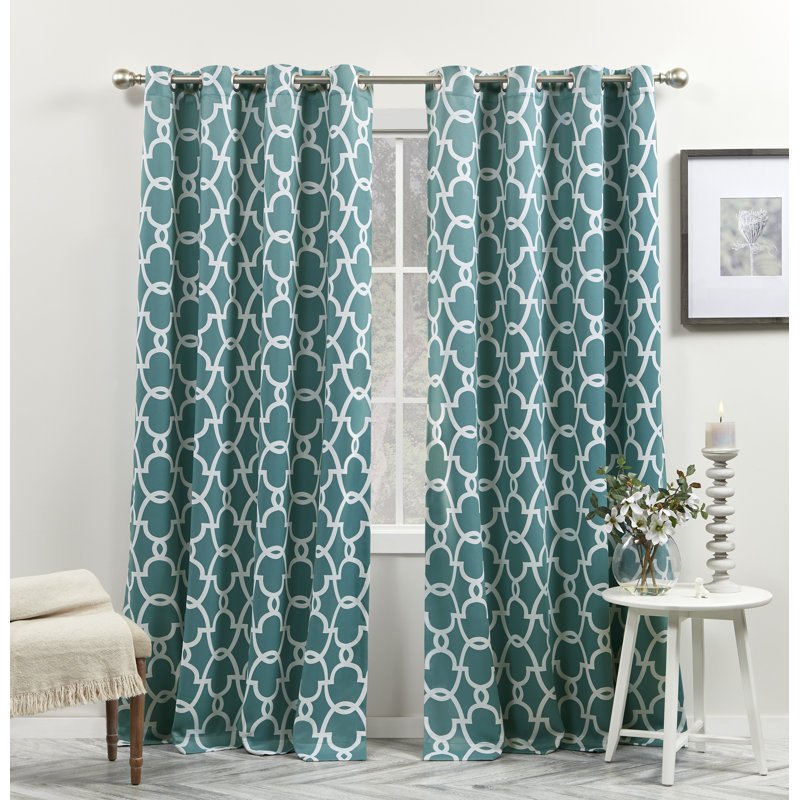 Andish 100% Polyester Room Darkening Curtain Pair, Teal, 52" W x 96" L
