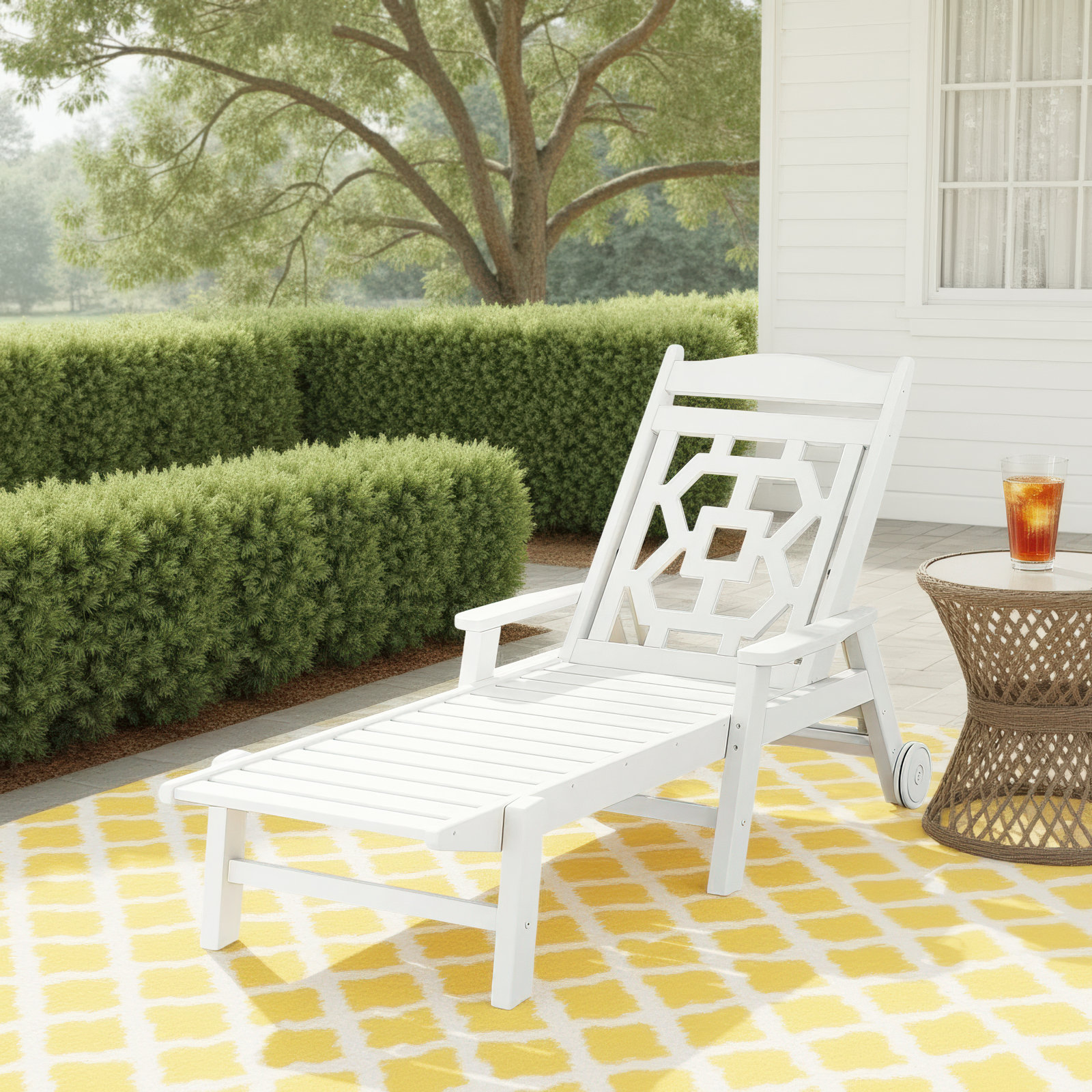 POLYWOOD® Chinoiserie 27" Patio Chaise Lounge, White