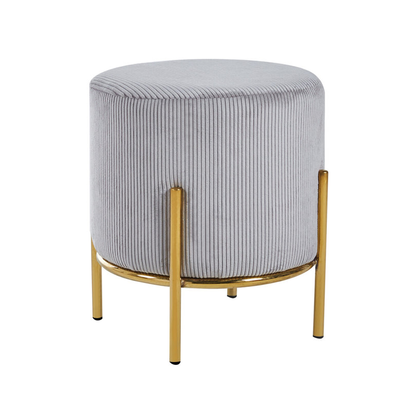 Tympanick 35cm Wide Round Solid Colour Footstool Ottoman,  Gold, Light Grey