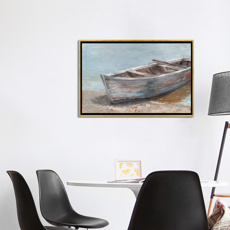 «Whitewashed Boat II» par Ethan Harper - reproduction d'art encadrée, Pas de tapis, H 26 po x l 40 po x 1,5 po