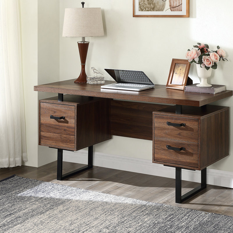 Bureau d'ordinateur de 59 po avec tiroirs et rangement pour dossiers suspendus - Table d'écriture et d'étude spacieuse pour un espace de travail élégant et organisé