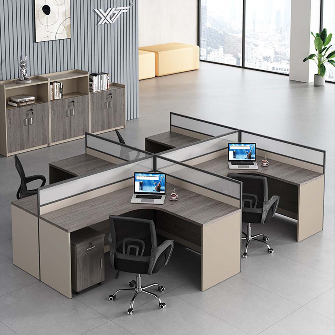 LINK NORTH L-Shaped 4 Person Partition Desk | Wayfair