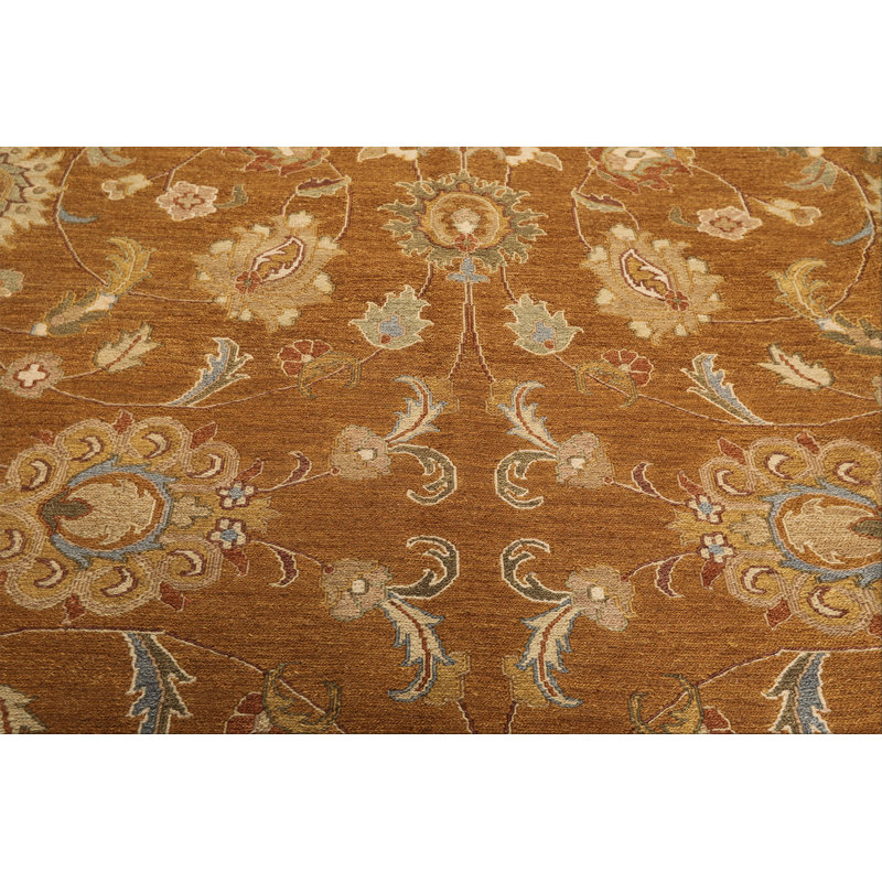 Tapis réversible en laine beige caramel 8 pi x 10 pi noué à la main