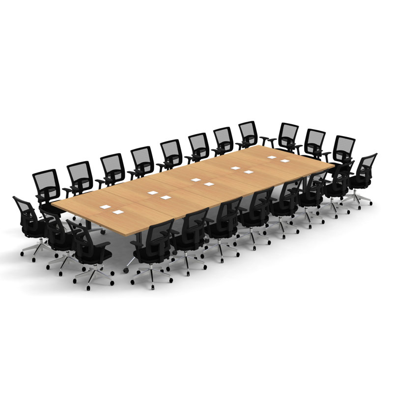 Rectangle 22 Person 80'' L Training Table and Chair Set with Cable Management, Beech