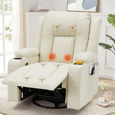 Massage Manual Recliner Chair With Heat, Leather Rocking Recliner Swivel