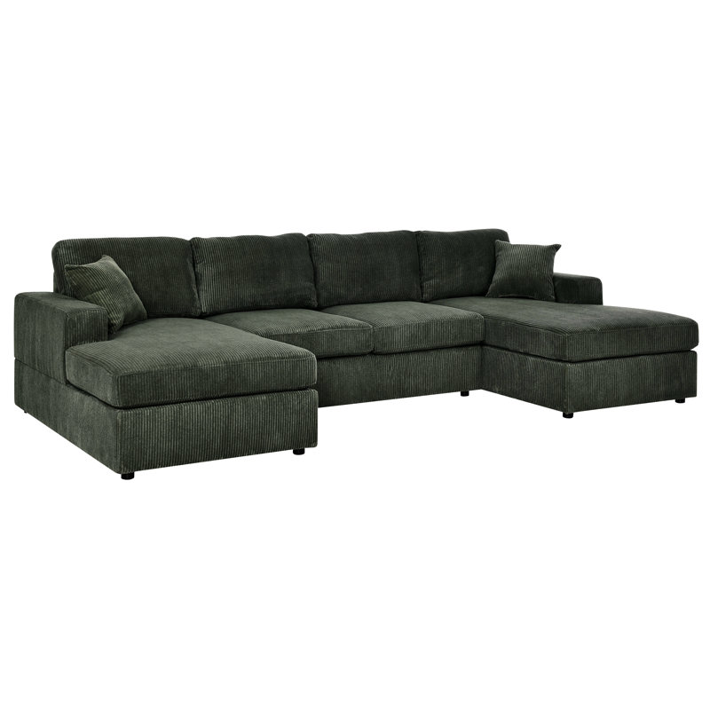 Corduroy 3 Sectional, Seats 4, Square Arms, Low-Profile Look For Modern Spaces , 4 Seats, Removable Covers, U-Shaped Family Gatherings