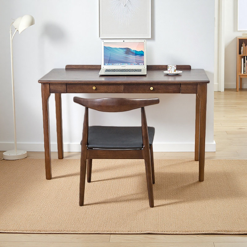 Double-drawer solid walnut-colored office desk, 29.52"H x 39.37" W x 22.04"D